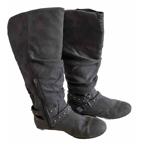 So Rebeca Knee High Suede Half Zip Boots Grey Womens Size 9M - Picture 1 of 11